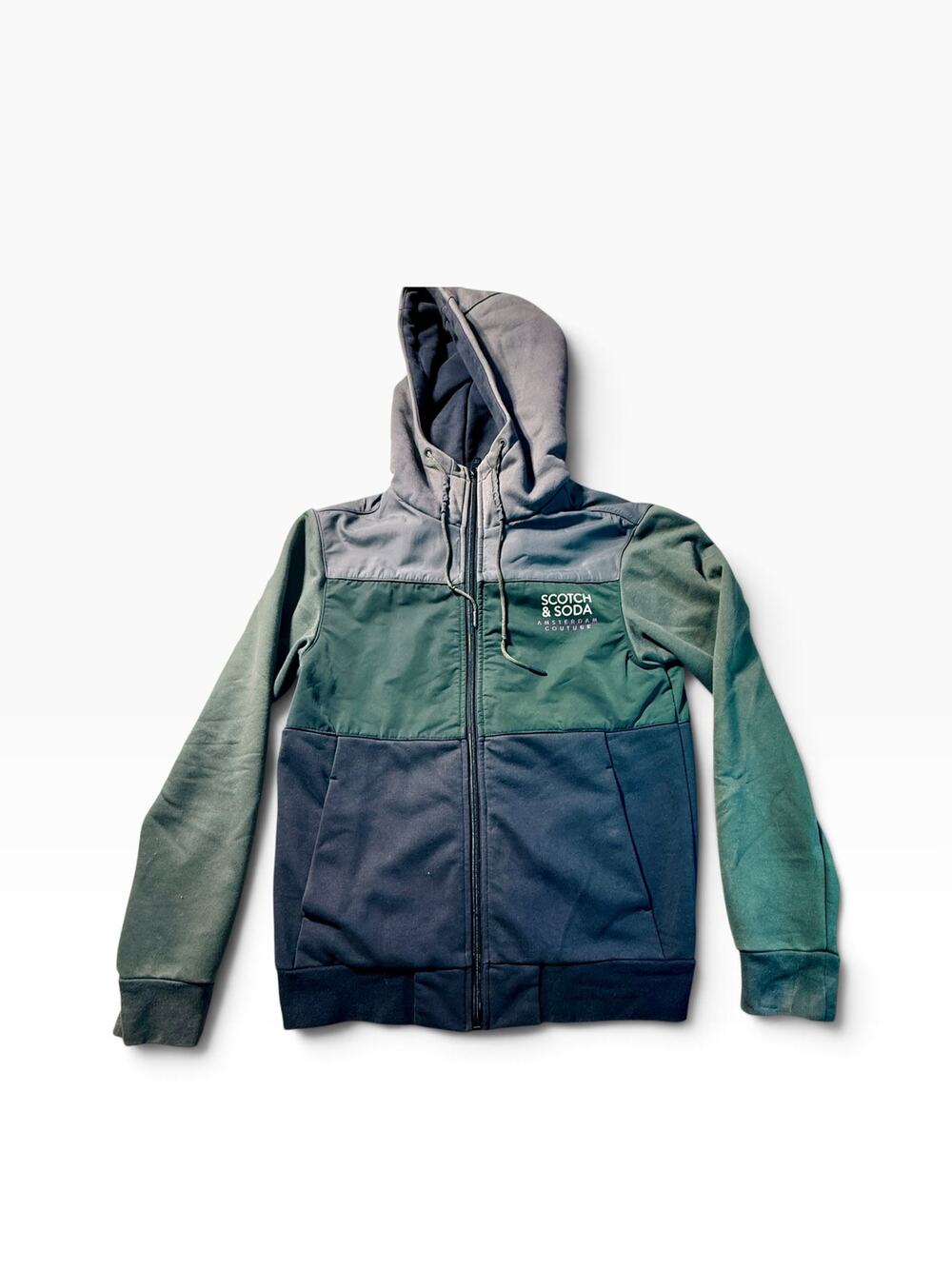 Scotch & Soda Men M Alpine Club Colorblock Full Zip Hoodie Jacket Green Navy
